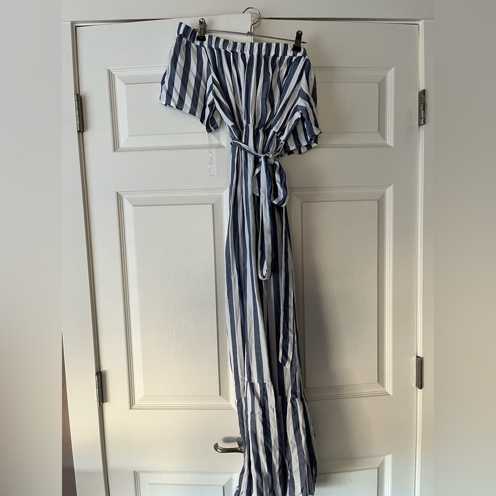 Pinstripe maternity maxi dress